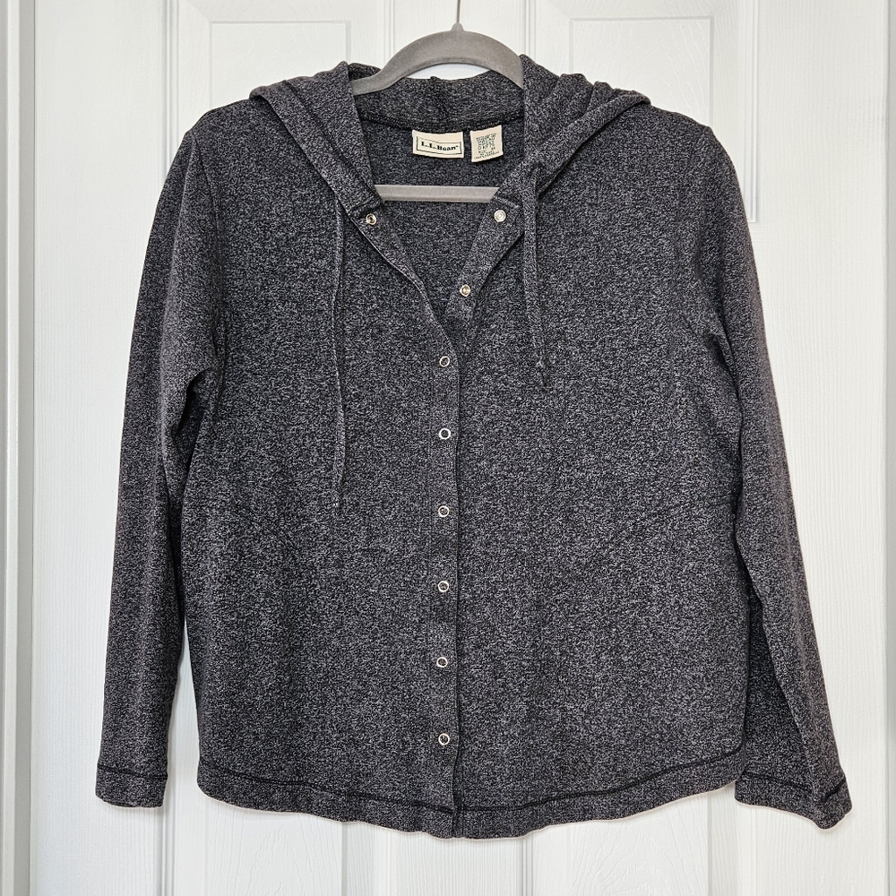L.L. Bean - Cotton Hooded Snap Cardigan - Medium